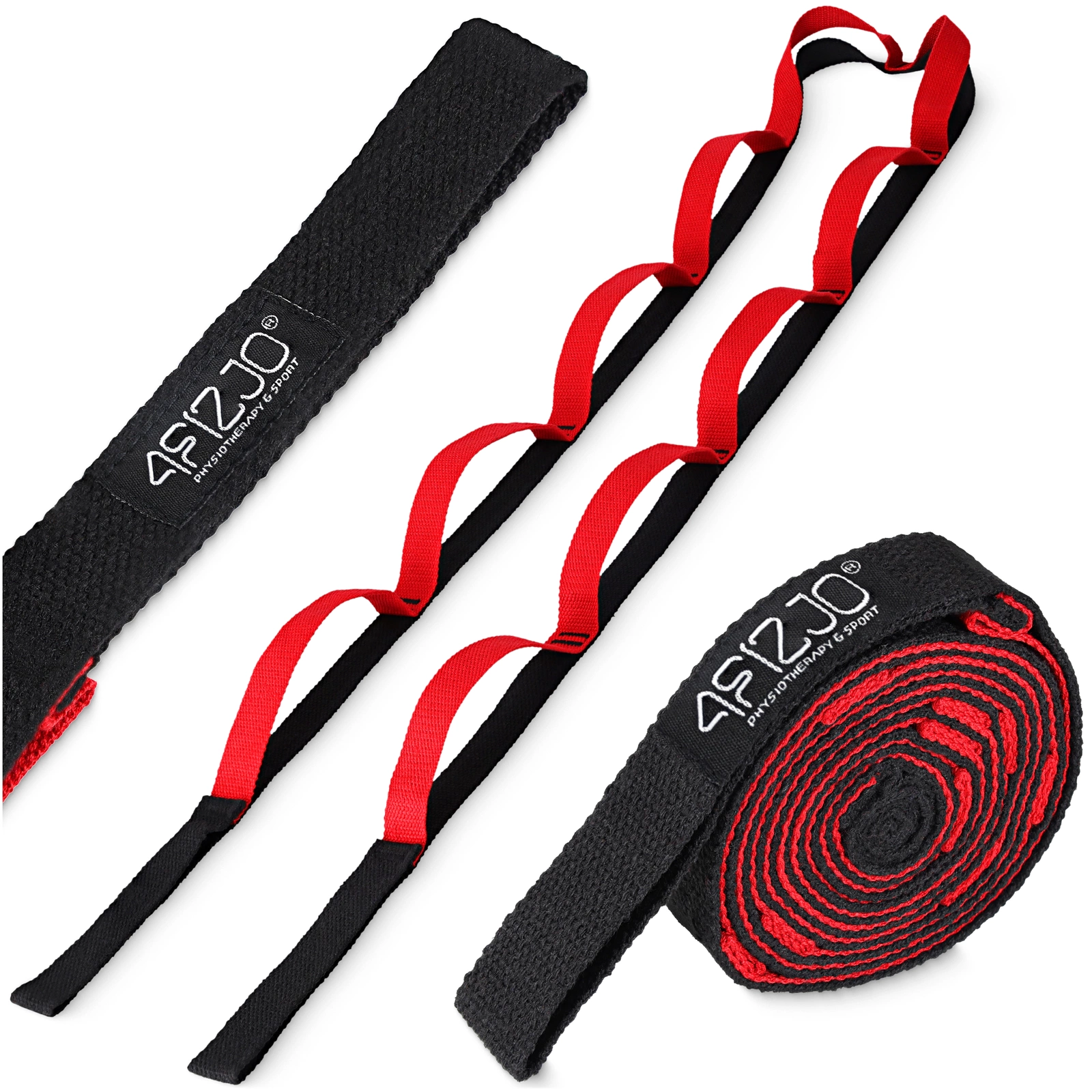 4FIZJO Stretching Strap with 10 Loops for Yoga and Flexibility, Red