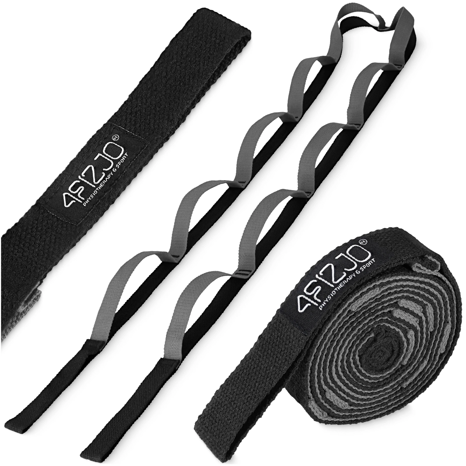 4FIZJO Stretching Strap with 10 Loops for Yoga and Flexibility, Black-Grey