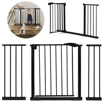 ECOTOYS Baby Safety Gate for Stairs and Doors 74-132 cm with Extensions, Black