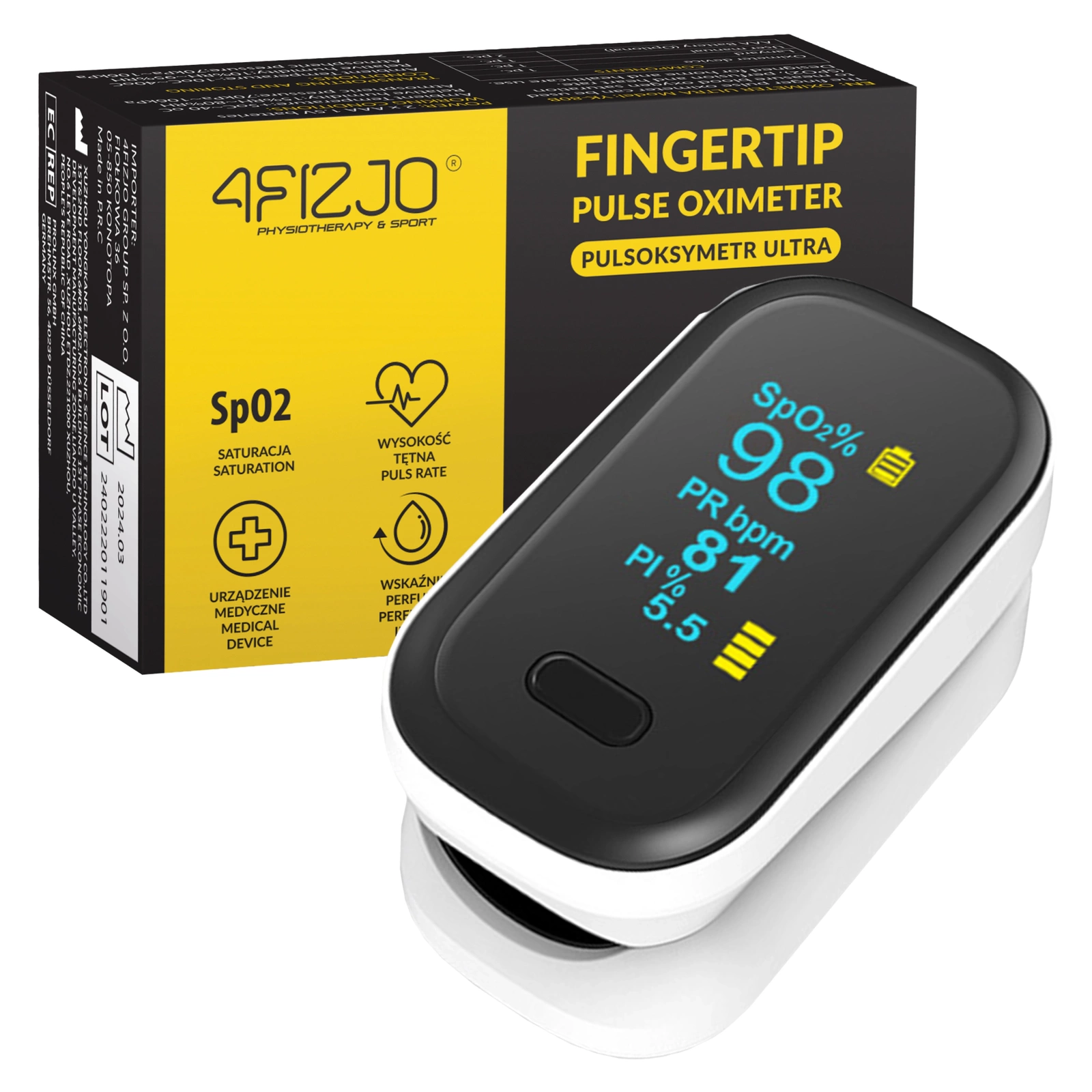ULTRA 4FIZJO Fingertip Pulse Oximeter, Blood Oxygen Monitor