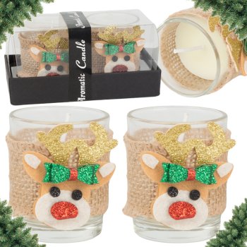 Scented Christmas Candles with Reindeer Design in Glass Jars, Set of 2