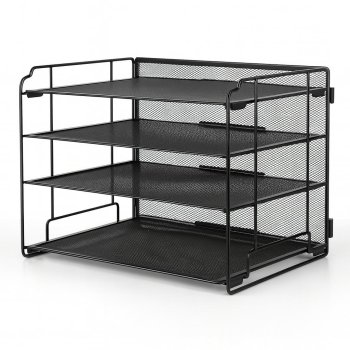 Metal Mesh Desk Organiser with 4 Shelves for Documents, Black
