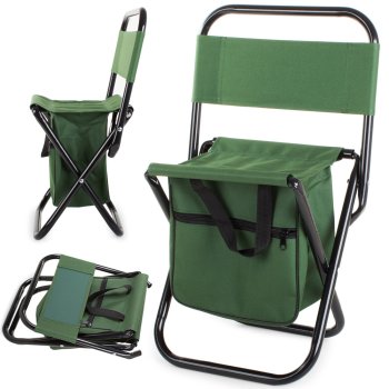 Folding fishing and camping chair with backrest and bag, green