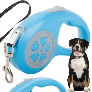 Automatic retractable dog leash with tape, 5m, up to 15kg, lightweight and strong