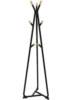 Freestanding Metal Coat Rack with Beech Wood Hooks