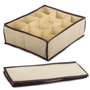 Underwear and Sock Drawer Organiser, 12 Compartments, Beige