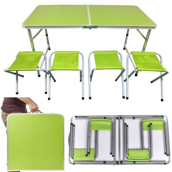 Folding Camping Table Set with 4 Chairs, Green