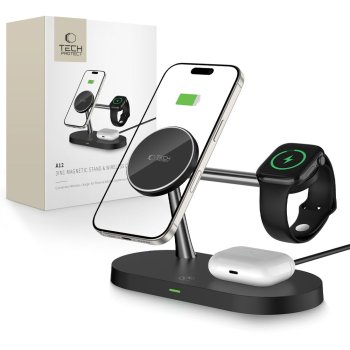 Tech-Protect A12 3in1 MagSafe Inductive Charger Smartphone/Headphones/Smartwatch - Black