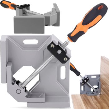 Corner clamp for woodworking, metal body, 90° angle, 75 mm