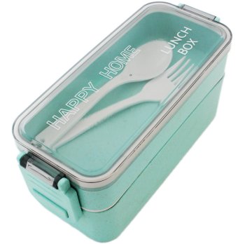 Lunchbox with Compartments and Cutlery, 750 ml, Green
