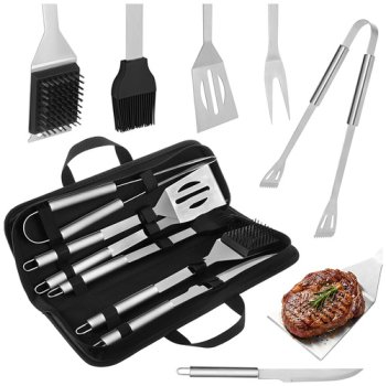 Stainless Steel BBQ Tool Set 6 Pieces Kaminer 27178, Black
