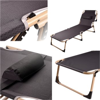 Folding camping cot with adjustable backrest, 193 cm, grey