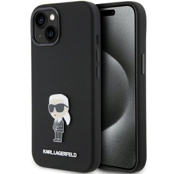 Apple iPhone 15 6.1'' Karl Lagerfeld Silicone Ikonik Metal Pin Cover Case, Black