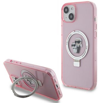 Apple iPhone 15 Plus 6.7" Karl Lagerfeld Ring Stand Karl&Choupette MagSafe Case Cover, Pink