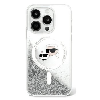 Apple iPhone 16 Plus 6.7'' Karl Lagerfeld Liquid Glitter Karl & Choupette Head Magsafe Cover Case, Clear
