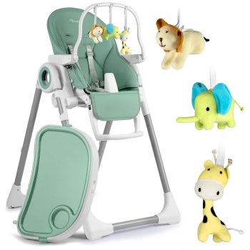 Nukido Belo Multifunctional High Chair with Tray, Bouncer & Toy Bar, Green