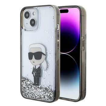 Apple iPhone 15 6.1" Karl Lagerfeld Liquid Glitter Ikonik Case Cover (KLHCP15SLKKNSK), Transparent