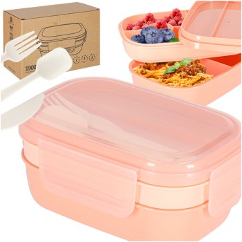 3-Tier Bento Lunch Box with Compartments and Cutlery 1900ml, Apricot