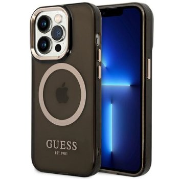 Apple iPhone 14 Pro 6.1'' Guess Gold Outline Translucent MagSafe Case Cover (Guhmp14lhtcmk), Black