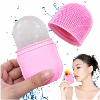 Ice Roller for Face, Reusable Silicone Mold for Soothing Skin and Reducing Puffiness, Pink