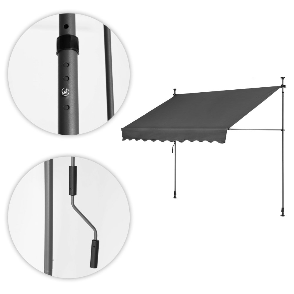 Balcony Sun Awning 300x120 cm Adjustable Height MultiGarden, Grey (3)
