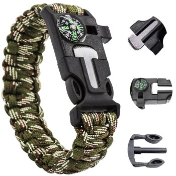 5-in-1 Paracord Survival Bracelet with Compass, Fire Starter, and Knife, Camo