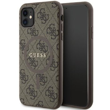 Apple iPhone 11 6.1'' Guess 4G Collection Leather Metal Logo MagSafe Case Cover, Brown