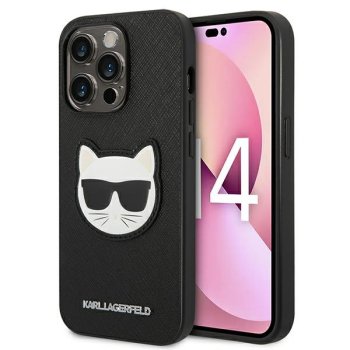 Apple iPhone 14 Pro 6.1" Karl Lagerfeld Saffiano Choupette Head Patch Case Cover (KLHCP14LSAPCHK), Black