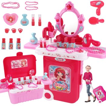 Kids Vanity Table Playset with LED Mirror in Suitcase 008-953A