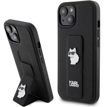 Apple iPhone 15 Plus 6.7'' Karl Lagerfeld Gripstand Saffiano Choupette Pins Cover Case, Black
