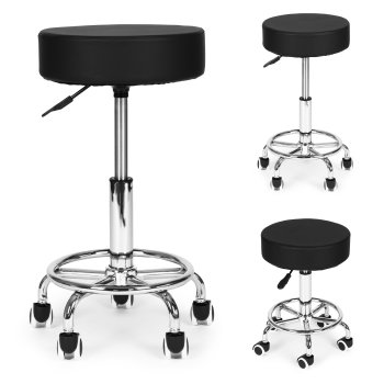 Adjustable Swivel Salon Stool with Wheels ModernHome, Black