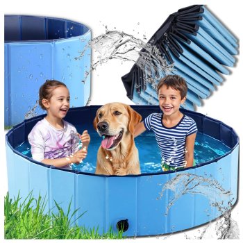 Foldable Paddling Pool for Dogs and Kids 160 x 30 cm, Portable Hard PVC