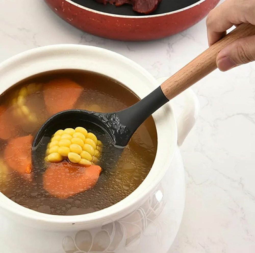 Kitchen Utensil Set, 12 Pieces, Wood and Silicone, Grey (0)