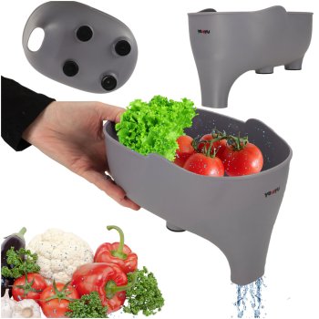 Elephant-Shaped Colander with Bowl, Purple-Grey, Plastic