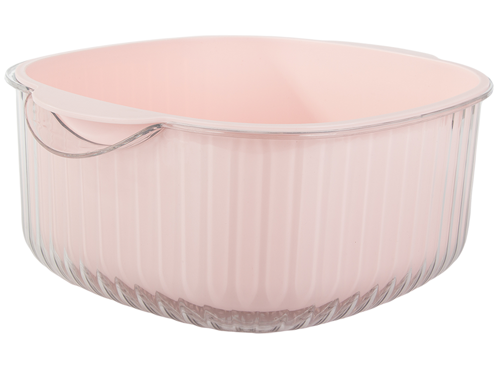 Double Bowl with Strainer for Washing Fruits, Plastic, Ecru/Pink/Green (1)