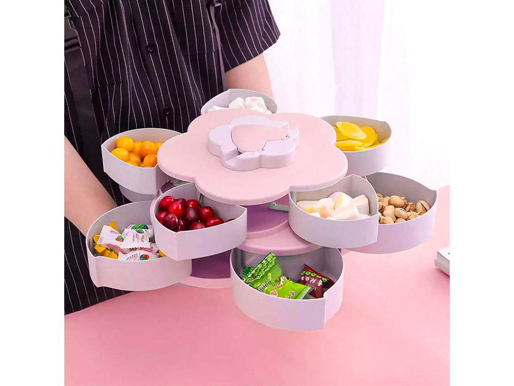 Rotating Snack Organizer Box with Phone Holder, 2-in-1 Candy Dish & Nut Serving Tray, Pink (0)