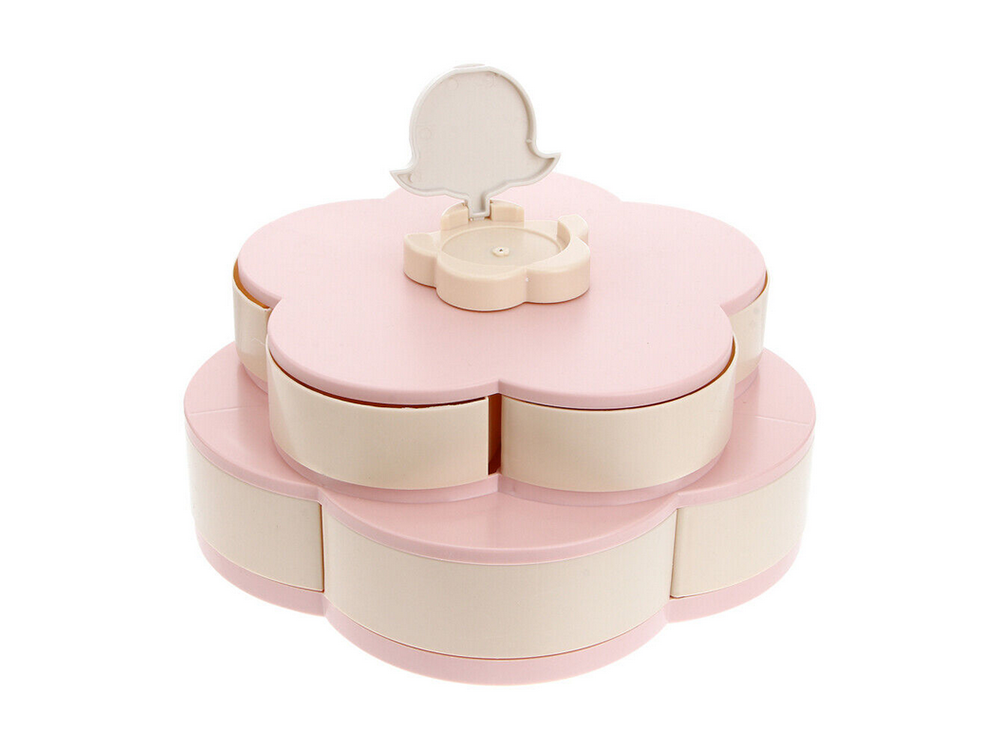 Rotating Snack Organizer Box with Phone Holder, 2-in-1 Candy Dish & Nut Serving Tray, Pink (2)