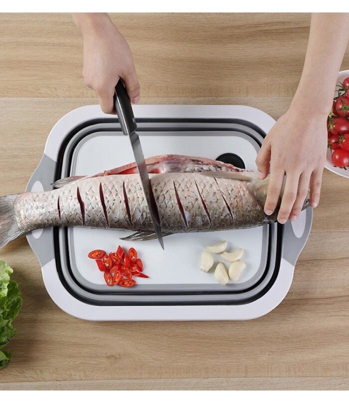 Foldable Plastic and Silicone Bowl with Colander and Cutting Board, 5 L (10)