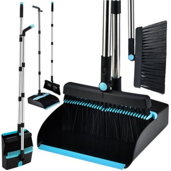 Long Handled Broom and Dustpan Set for Upright Sweeping