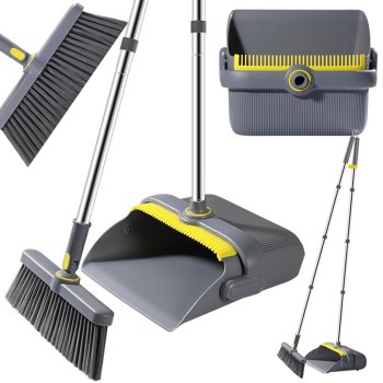Broom and Dustpan Set with Long Handle Upright Cleaning Set 2-in-1