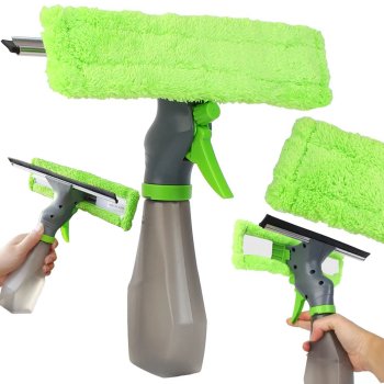 3-in-1 window cleaner with spray, microfiber and squeegee, green