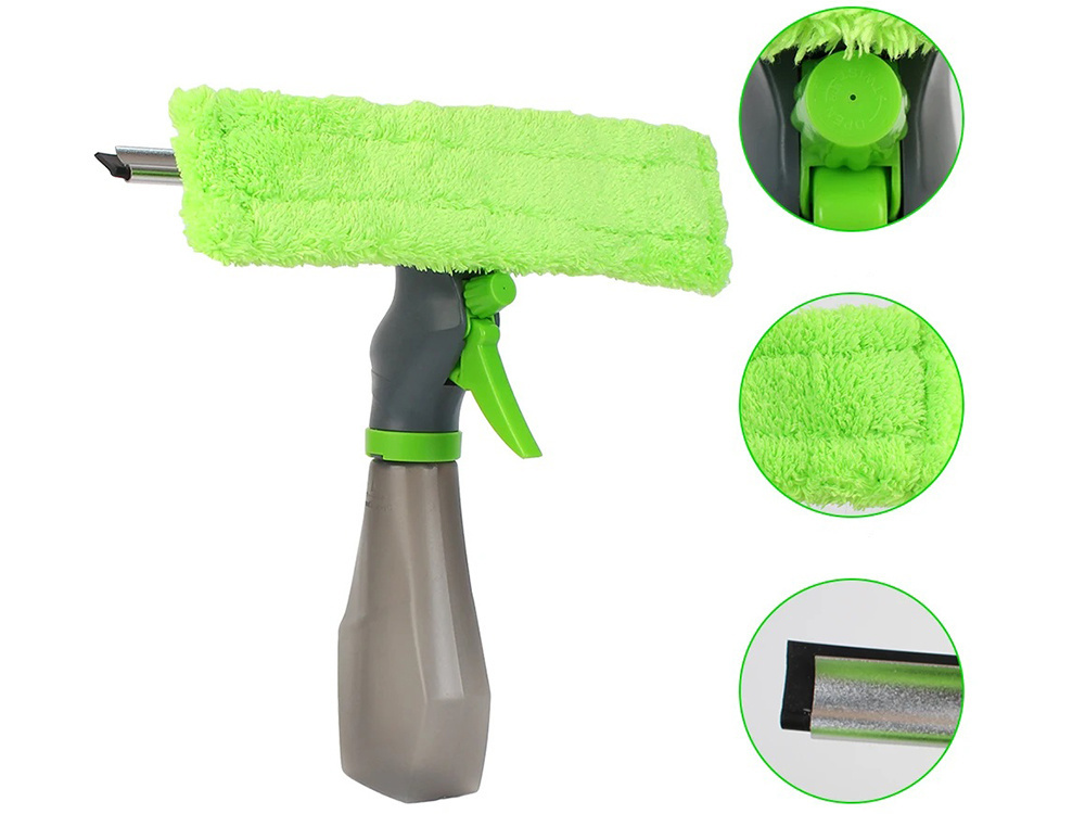 3-in-1 window cleaner with spray, microfiber and squeegee, green (3)