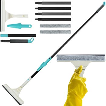 Window cleaner with microfiber, telescopic handle up to 160 cm, 2-in-1 set