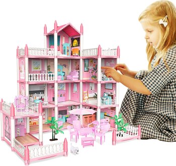 Kids Toy Dollhouse with Furniture DIY Constructor