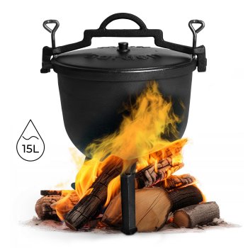 Cast Iron Campfire Cauldron 15L Dutch Oven MultiGarden, black