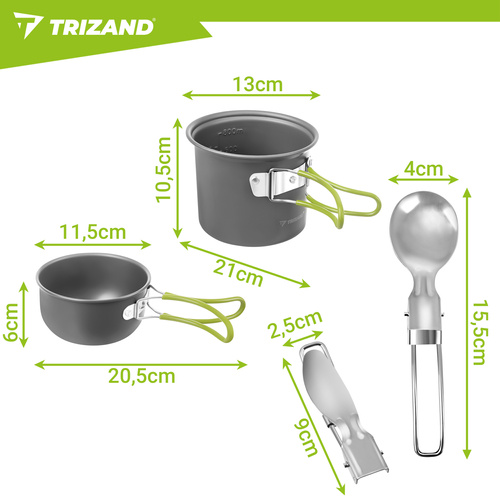 Lightweight Camping Cookware Set Trizand 1.2L, grey silver green (3)
