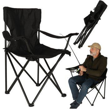 LUARO folding camping chair with cup holder, black