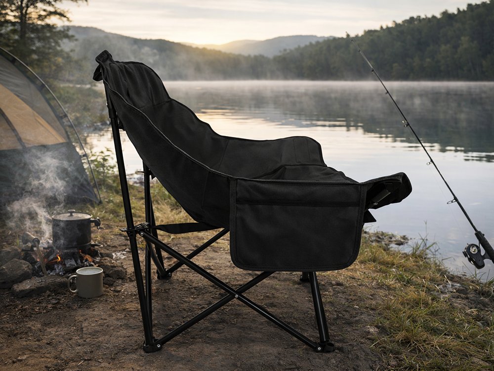 Folding Camping and Fishing Chair with Storage Pockets and Carry Bag, Black (2)