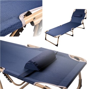 Folding Camping Cot with Adjustable Backrest 193 cm, Navy Blue
