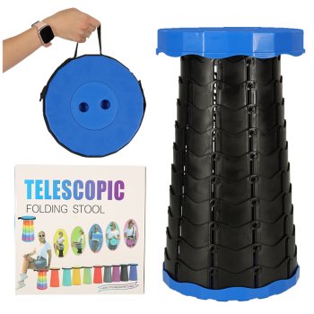 Telescopic Portable Adjustable Height Folding Stool for Camping Festival Hiking BBQ Gardening Fishing, Blue